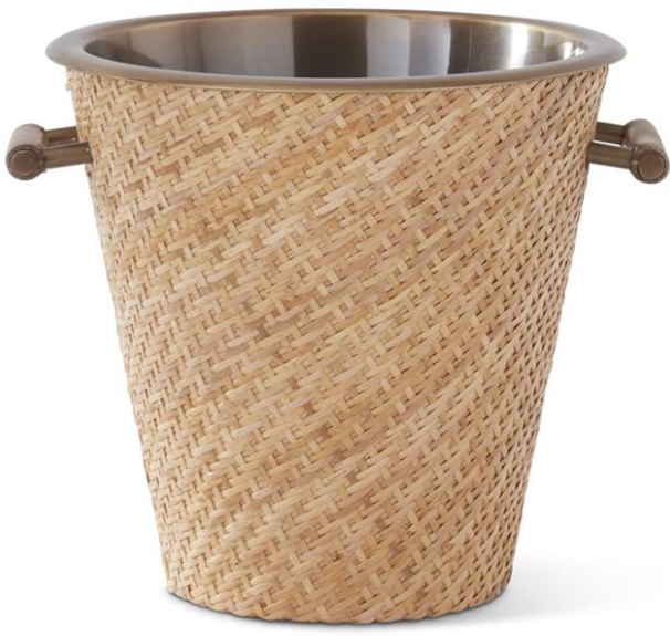 11.25 Inch Rattan Wrapped Metal Wine Chiller with Removable Insert