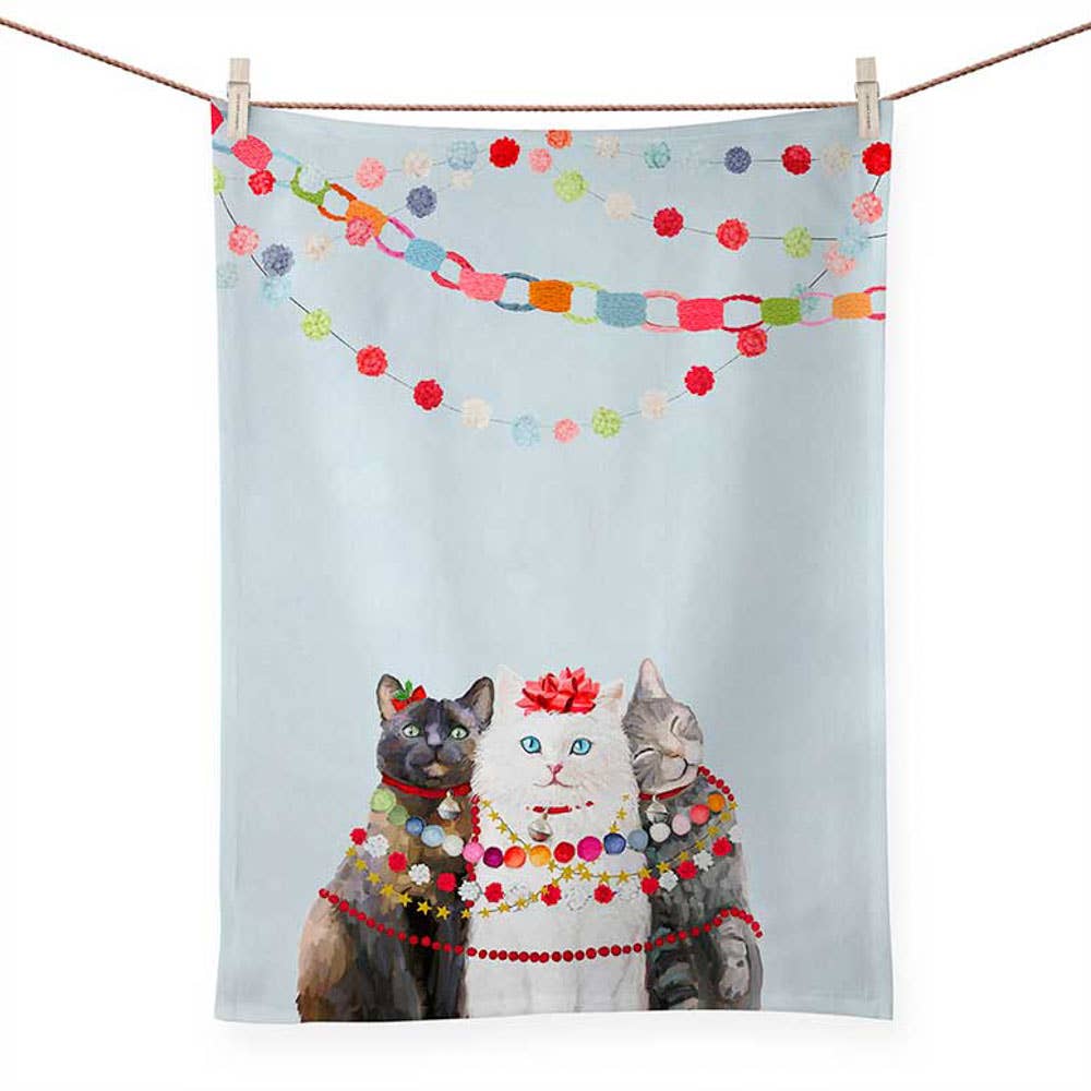 GreenBox Art - Holiday - Festive Cat Trio by Cathy Walters Tea Towels