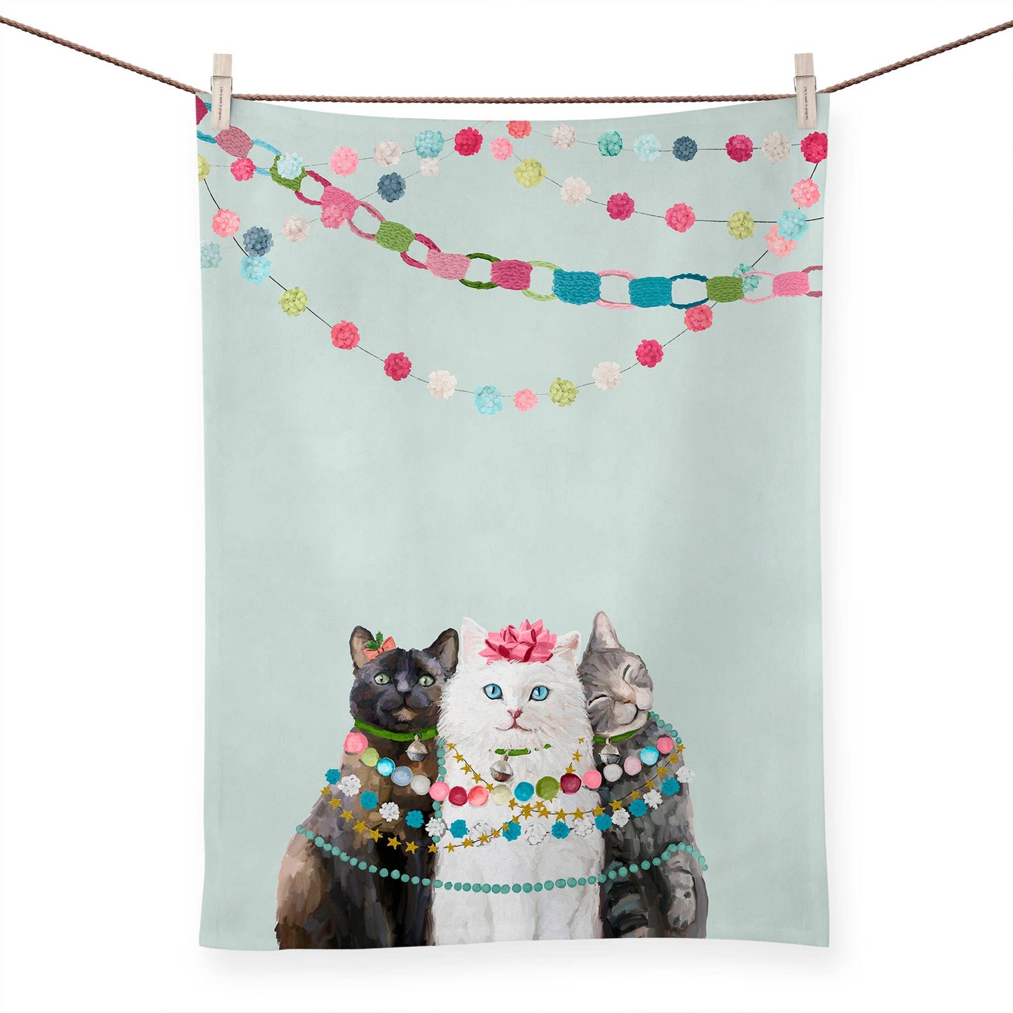 GreenBox Art - Holiday - Festive Cat Trio Bright Tea Towels (RTS)