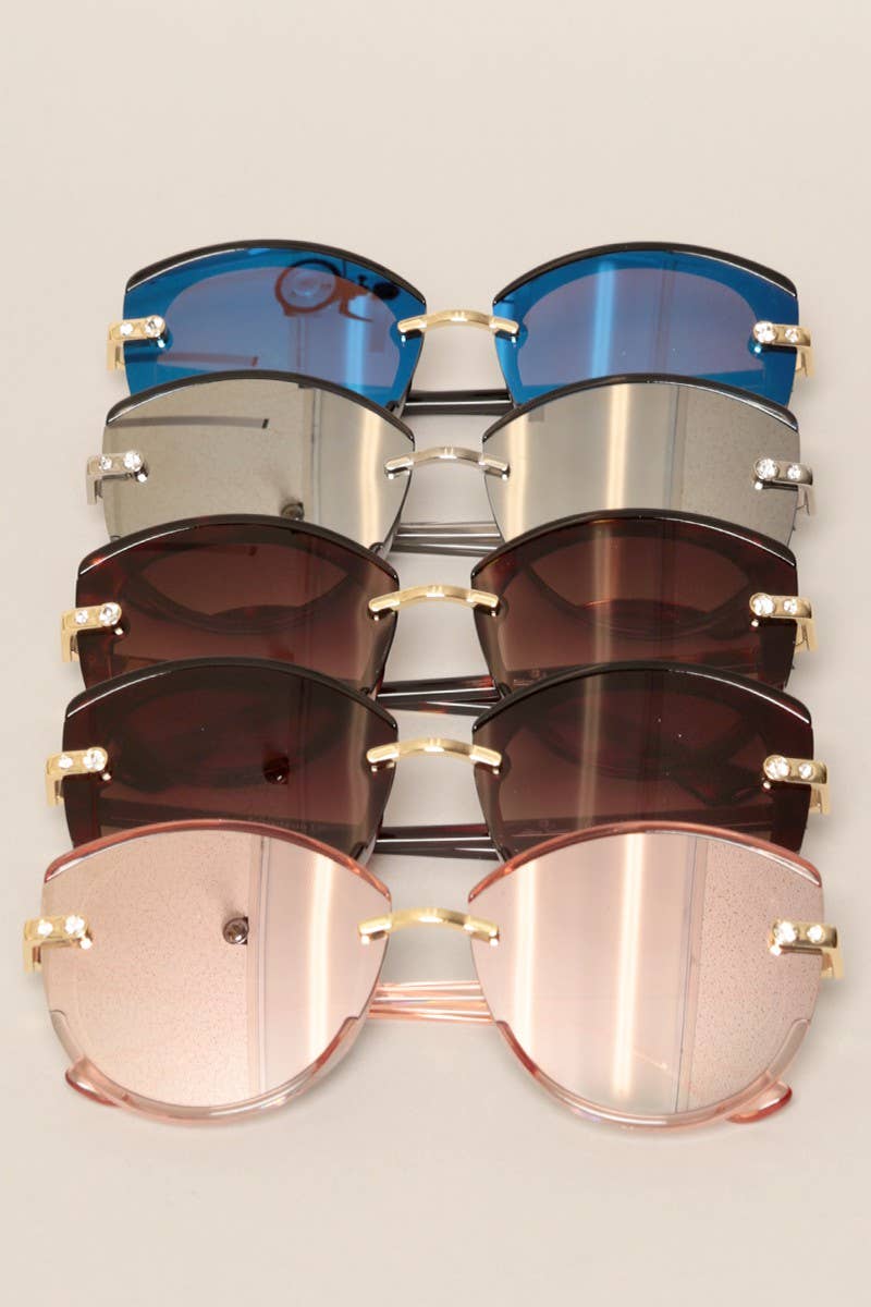 Fashion City - Women's Rhinestone Detail Round Sunglasses