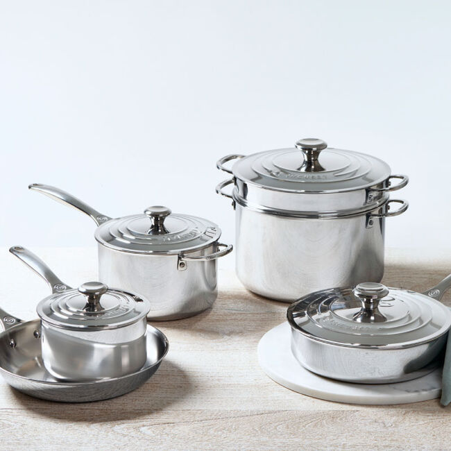 LE CREUSET 10 PIECE STAINLESS STEEL SET