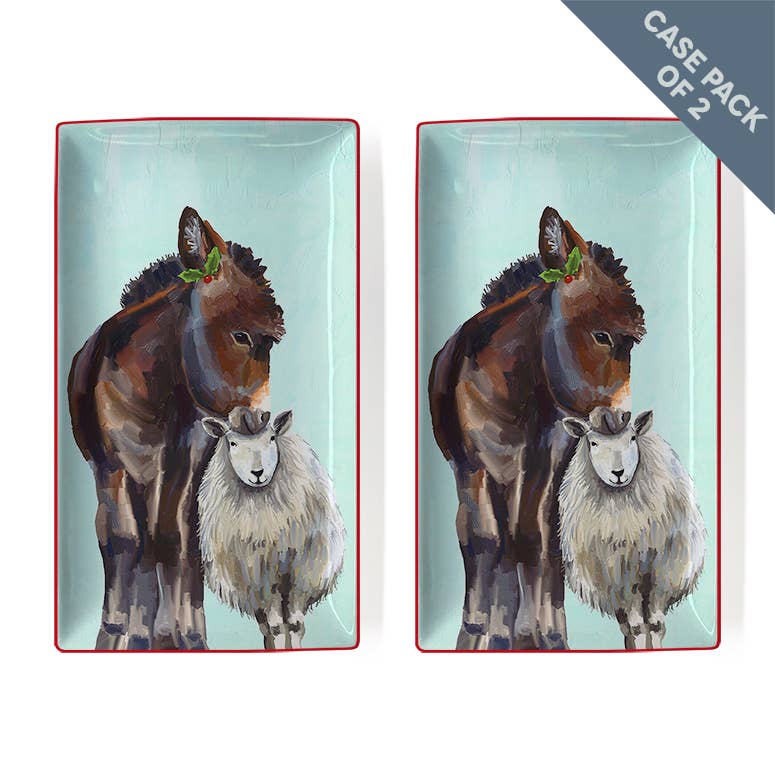 GreenBox Art - Festive Donkey and Sheep - Case Pack Qty 2 Decorative Dish