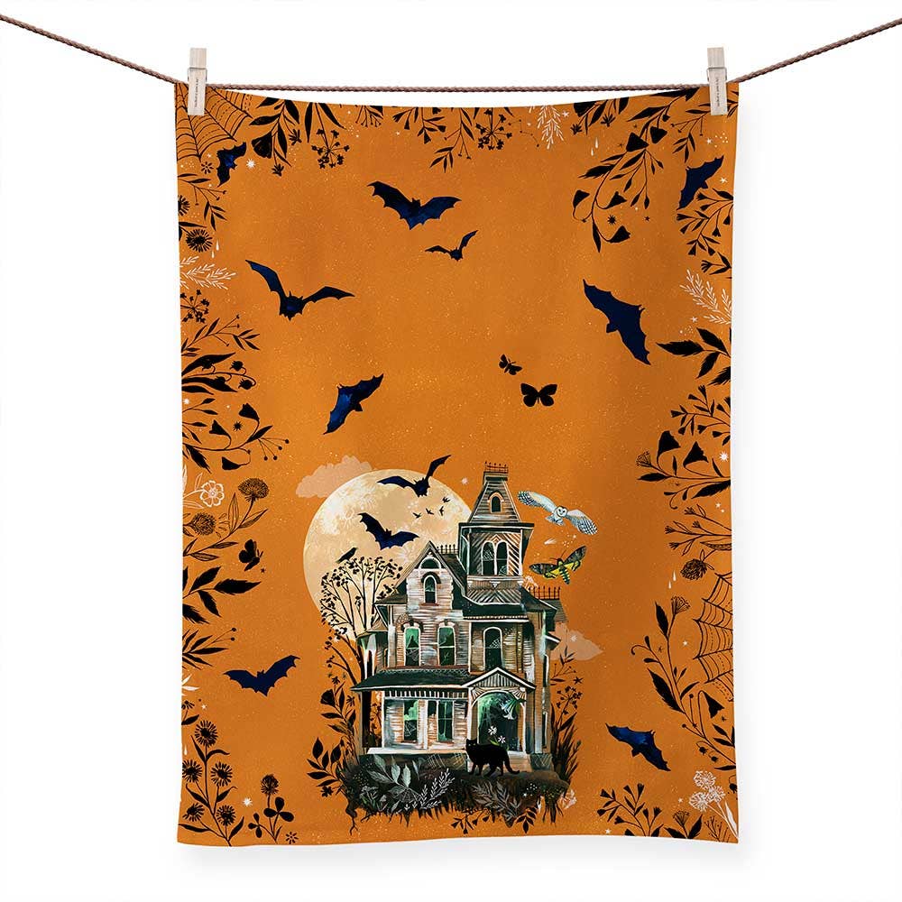 GreenBox Art - Fall - Haunted House by Katie Daisy Tea Towels (RTS)