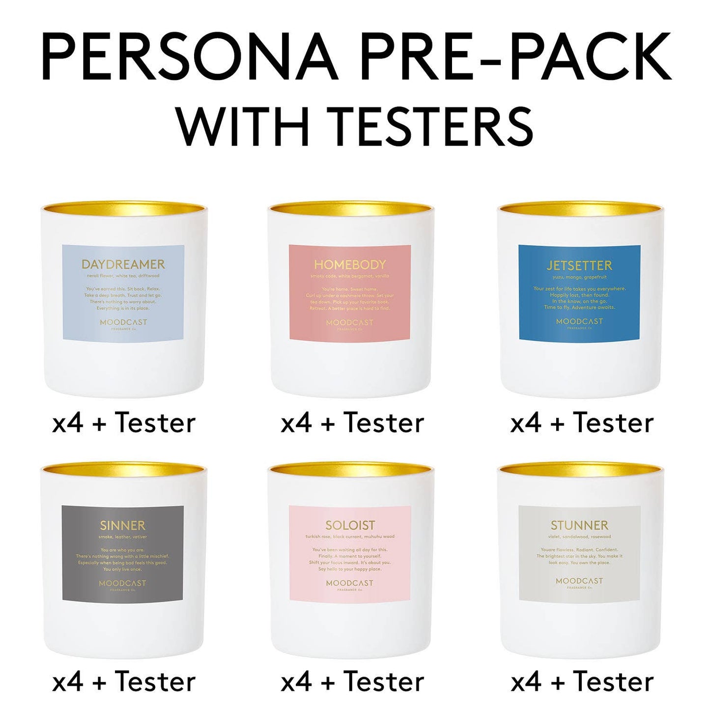 Moodcast Fragrance Co. - Persona (White & Gold) Collection Candle Pre-Pack